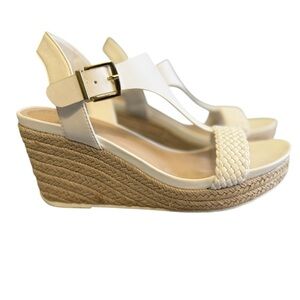 Kenneth Cole Reaction Card Wedge Espadrille Sandals White Size 7.5 #1754